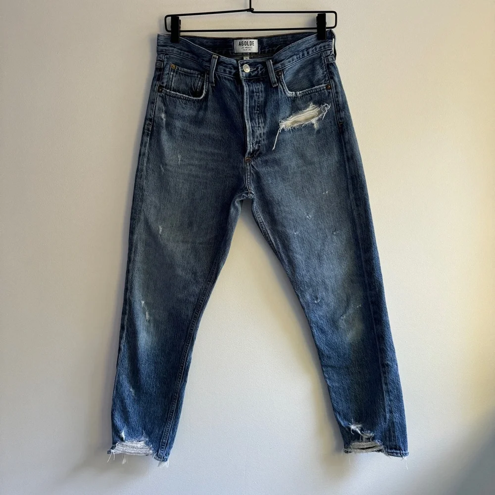 Agolde Jamie Medium Wash Hi Rise Classic Raw Hem Jean | Size 28 - Picture 5 of 6